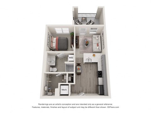 Floor plan for studio, 1 bath, 570 sqft